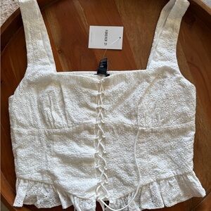 Forever 21 White Eyelet Lace-Up Top